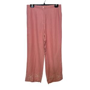 Sigrid Olsen Sport Size 10 Linen Blend Embroidered Beaded Hem Peach Pants